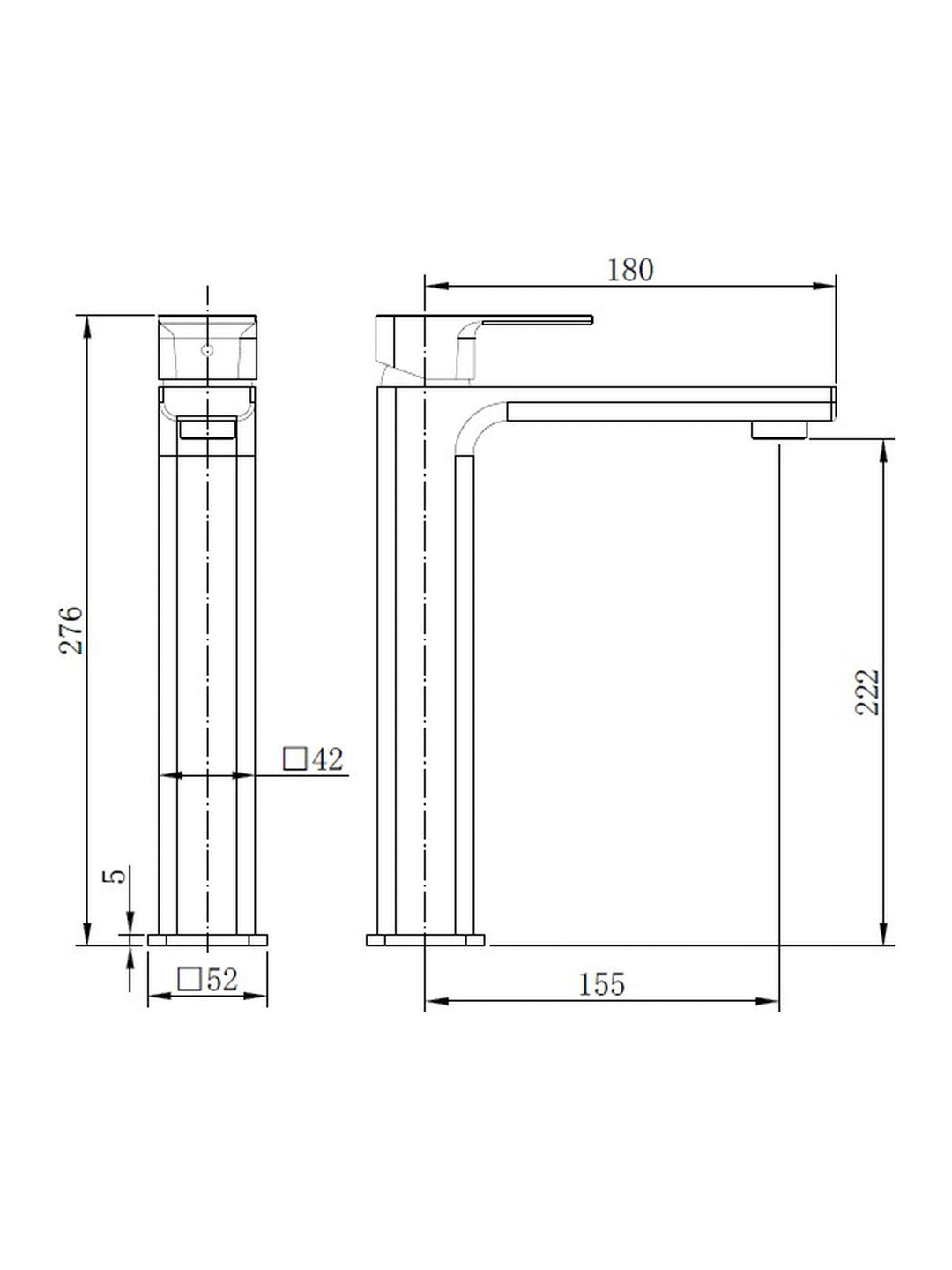 TB+ Quadrado Square Tall ECO Control/Cold Water Start Basin Mixer