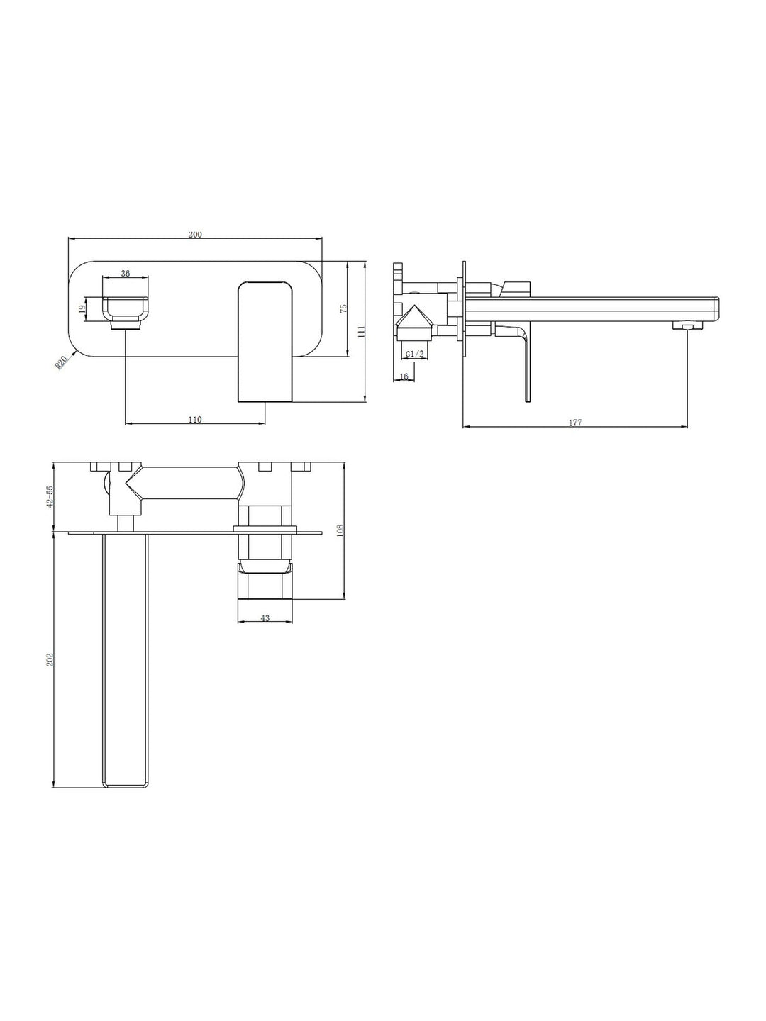 TB+ Quadrado Square Wall Mounted ECO Control/Cold Water Start Basin Mixer
