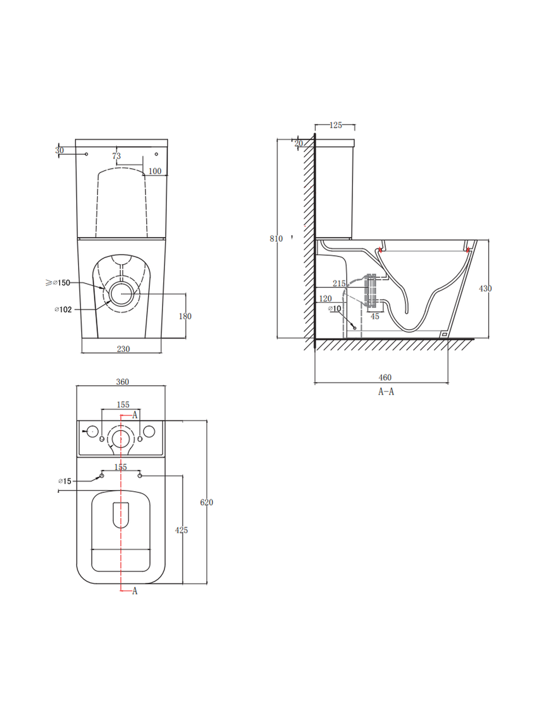 Milan Rimless Close-Coupled Square Open-Back Toilet Pan & Seat
