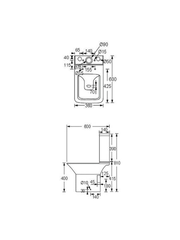 Plumb Essentials Square Rimless Close-Coupled Toilet Pan & Cistern (All-in-One Box)
