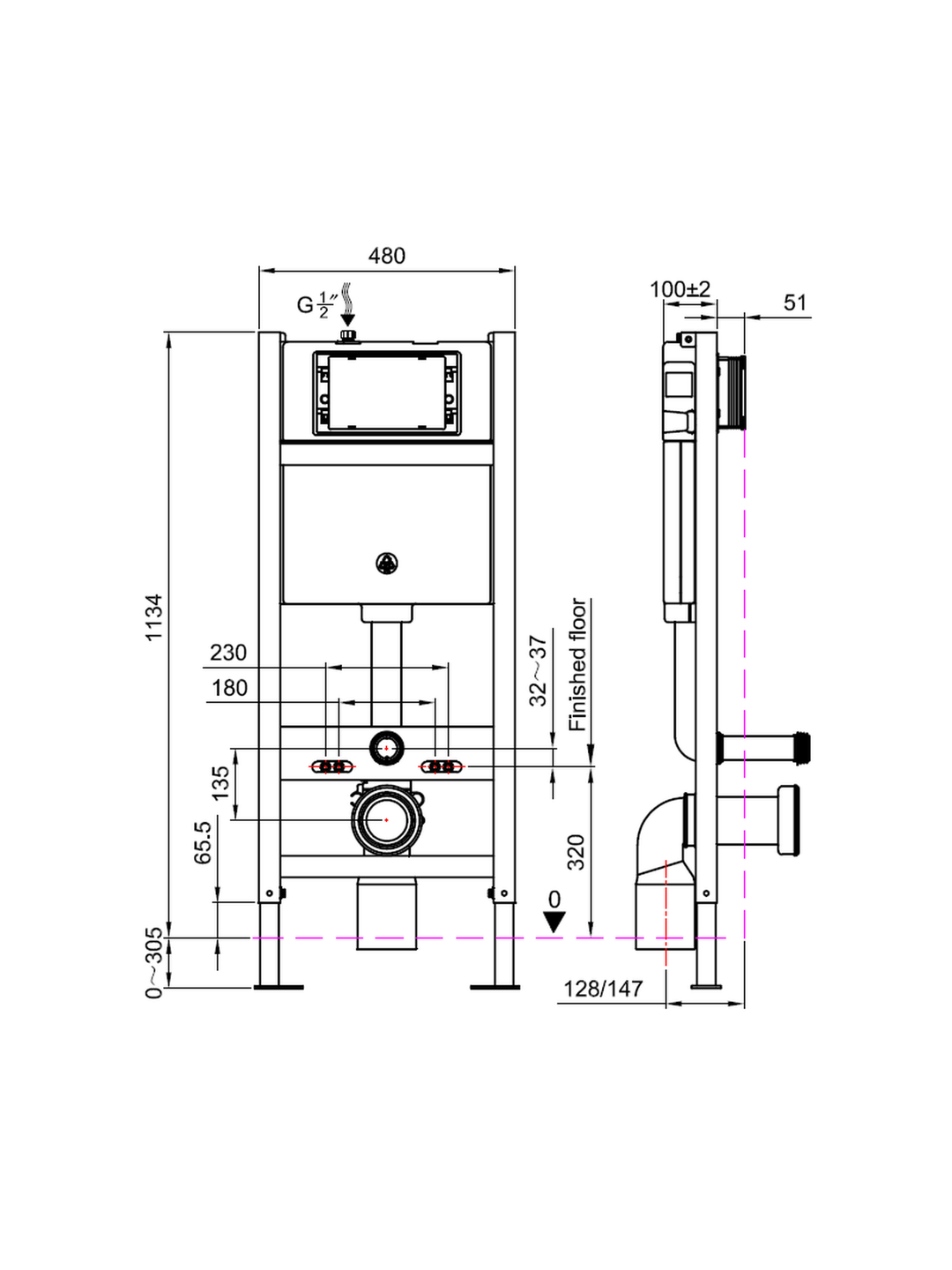Wall Hung Toilet Frame & Pneumatic Cistern