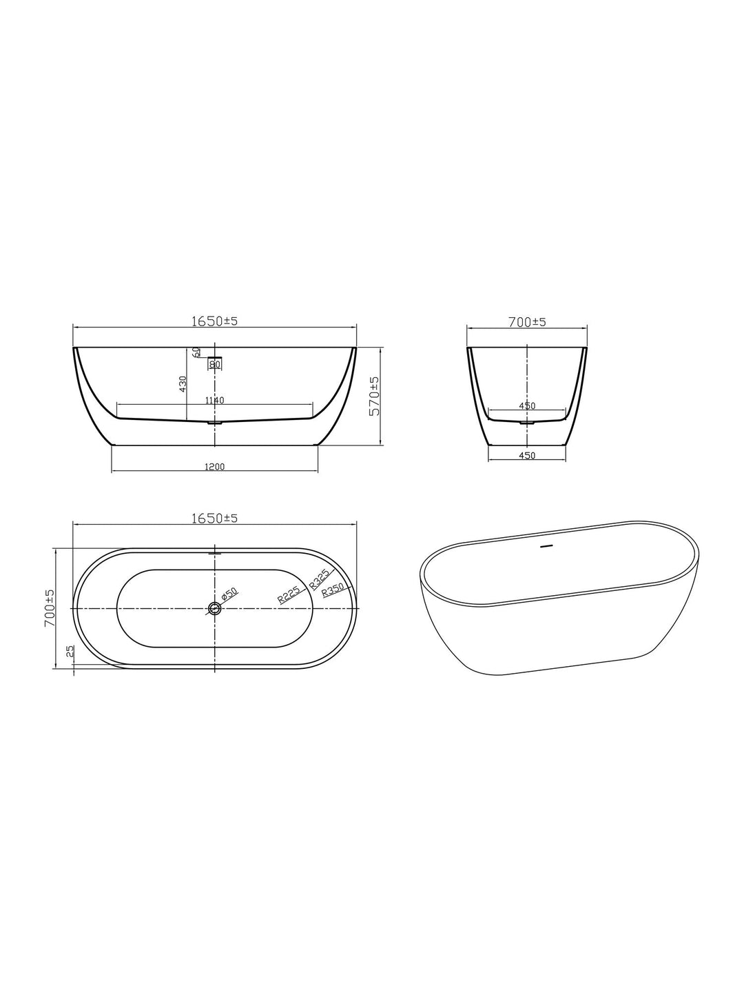 Amalfi Gloss White Freestanding Bath