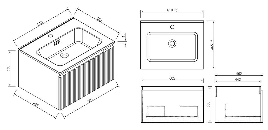 Flauto Fluted Wall Hung Vanity Unit with Matte Basin