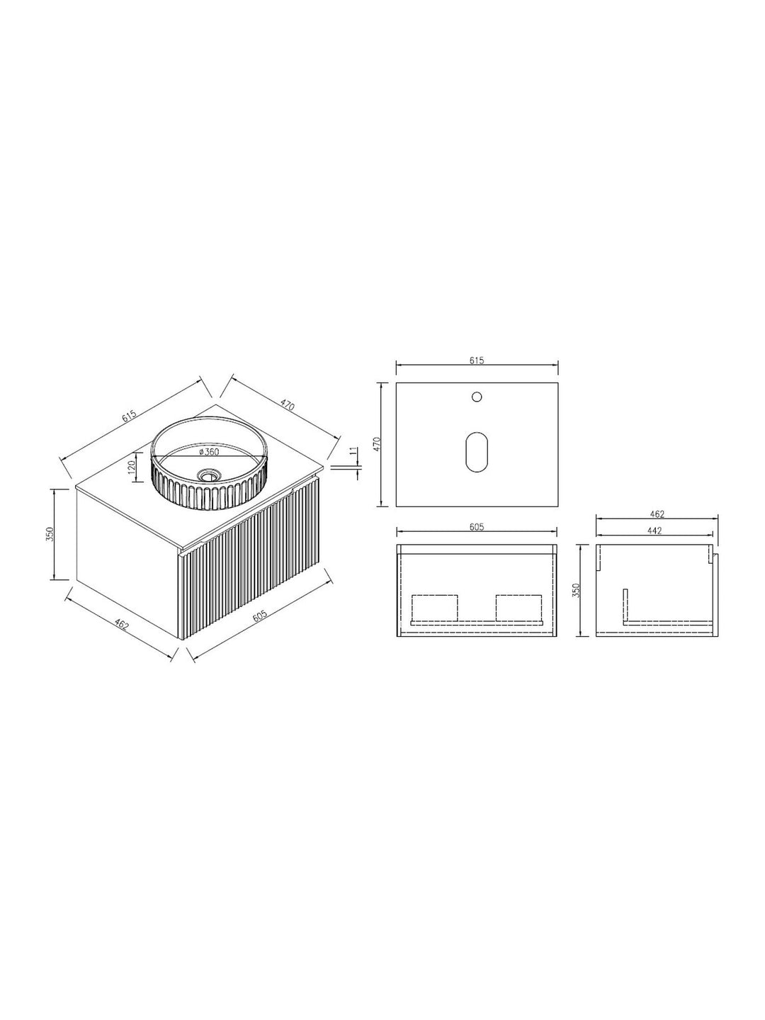 Flauto 600mm Wall Hung Vanity Unit with Sintered Stone Countertop