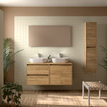 Load image into Gallery viewer, Salgar sg034744cb49fae983e9d1 SALGAR IMAGES AND SHEETS/01 Product Images/Bathroom Furniture/113472 Noja Wall Hung Vanity Unit with 2 Drawers +2 Doors &amp; Worktop - Africa Oak/01.jpg
