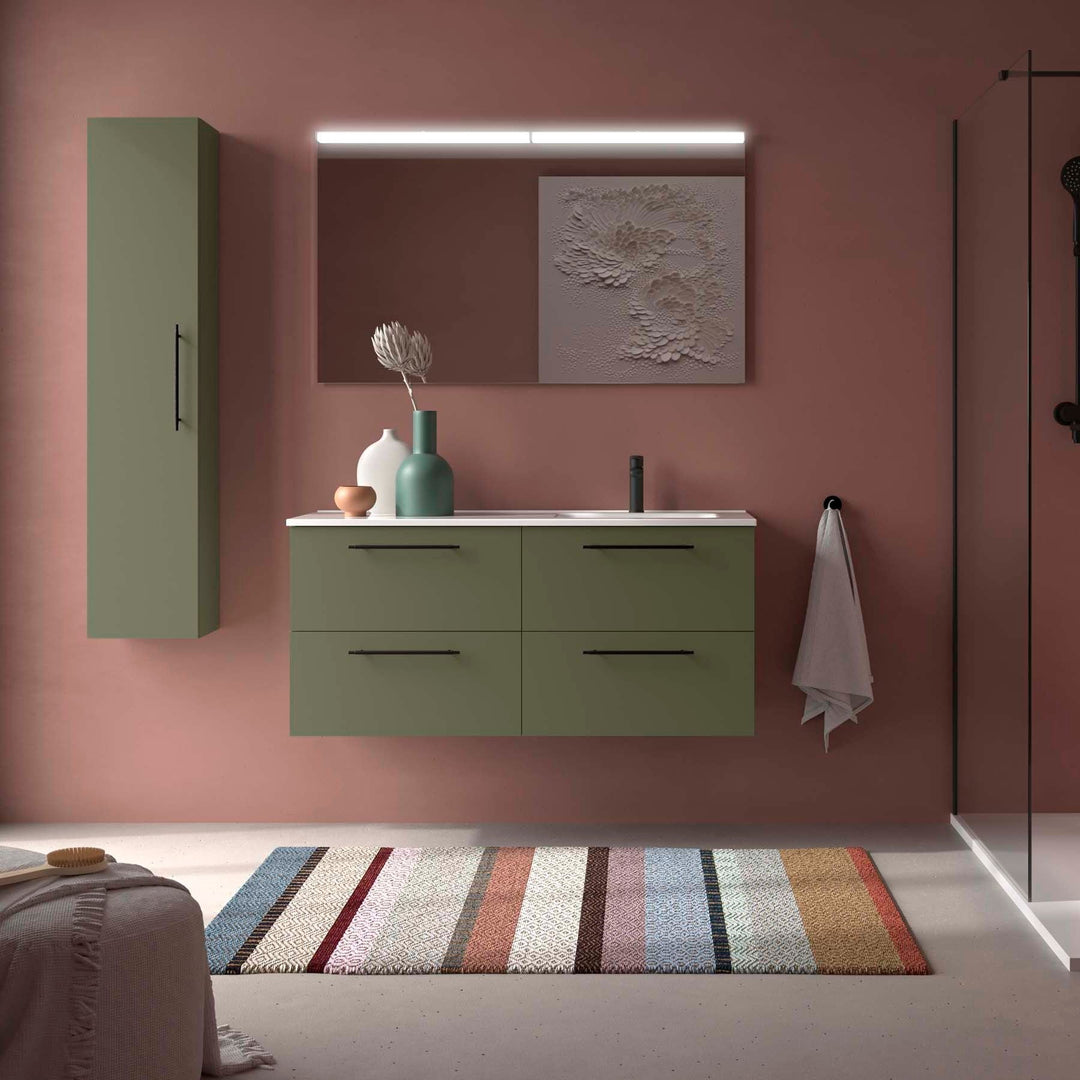 Salgar sg04d259af3f16dc54962f SALGAR IMAGES AND SHEETS/01 Product Images/Bathroom Furniture/118733 Silane Wall Hung Vanity Unit with 4 Drawers & Offset Basin - Green Satin/01.jpg