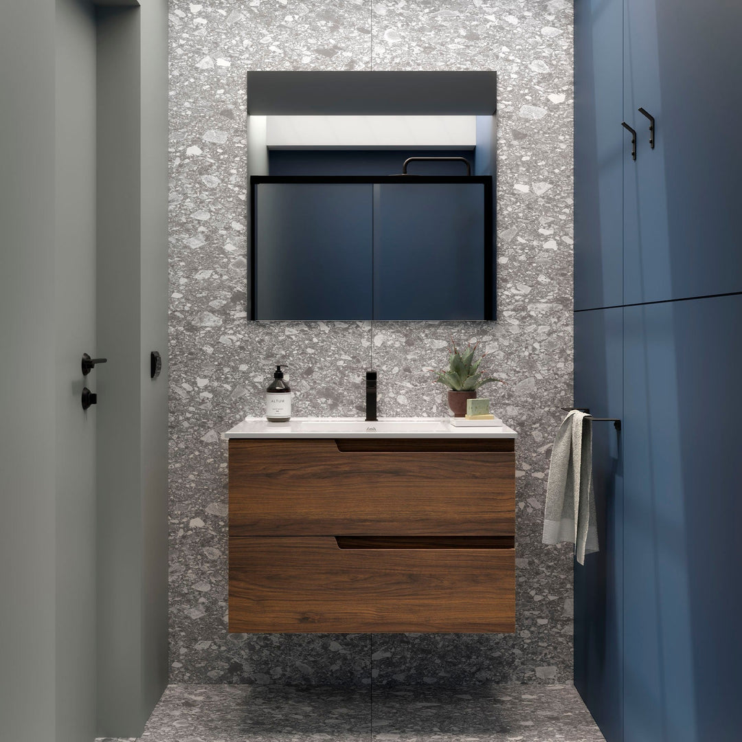 Salgar sg05e616001adcc5234acc SALGAR IMAGES AND SHEETS/01 Product Images/Bathroom Furniture/113501 Vima Wall Hung Vanity Unit with 2 Drawers & Basin - Walnut Maya/01.jpg