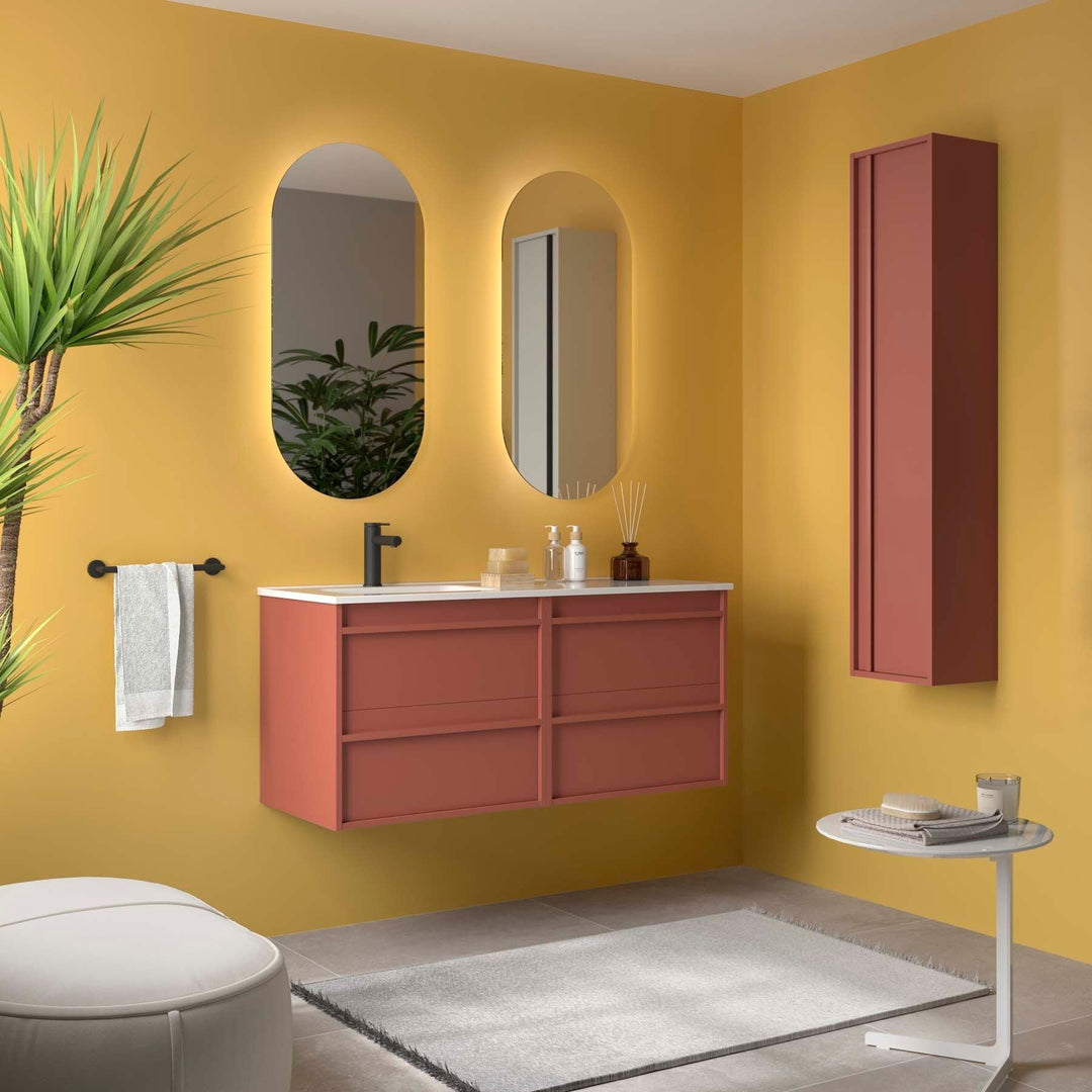 Salgar sg05ec07d43968462ffd80 SALGAR IMAGES AND SHEETS/01 Product Images/Bathroom Furniture/118683 Attila Wall Hung Vanity Unit with 4 Drawers & Offset Basin - Red Satin/01.jpg