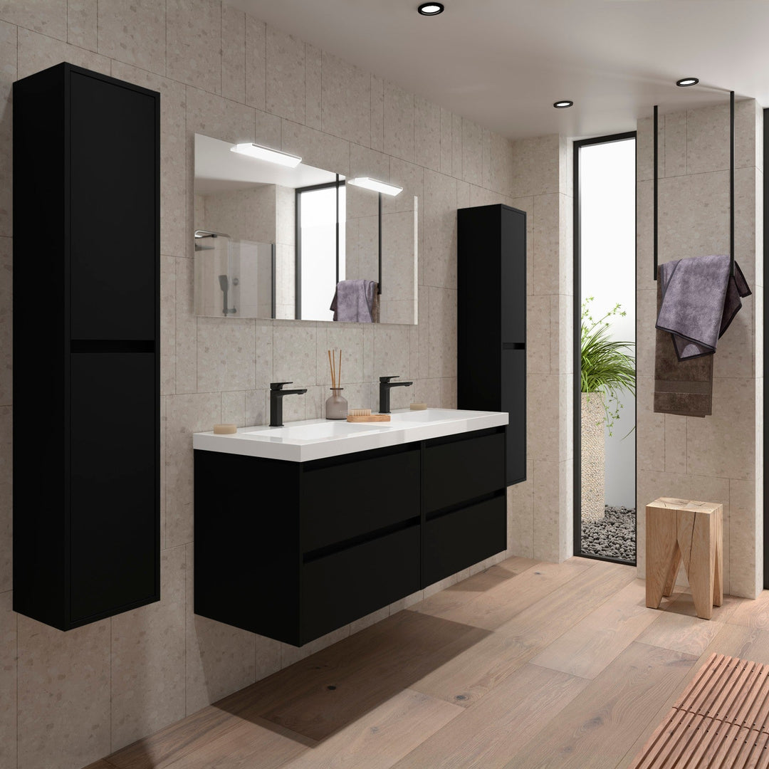 Salgar sg0bcba00d2888b031dda3 SALGAR IMAGES AND SHEETS/01 Product Images/Bathroom Furniture/113309 Noja Wall Hung Vanity Unit with 4 Drawers, Basin & Mirror - Black Satin/01.jpg