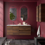 Load image into Gallery viewer, Salgar sg0c9f36ad20fe877d3493 SALGAR IMAGES AND SHEETS/01 Product Images/Bathroom Furniture/118905 Noja Wall Hung Vanity Unit with 2 Drawers + 2 Doors, Offset Basin &amp; Mirror - Walnut/01.jpg
