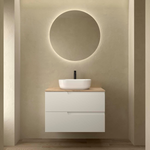 Load image into Gallery viewer, Salgar sg0d4ad36340d2451c211c SALGAR IMAGES AND SHEETS/01 Product Images/Bathroom Furniture/117949 Vima Wall Hung Vanity Unit in White Satin with Montana Oak Worktop - Montana Oak/01.png
