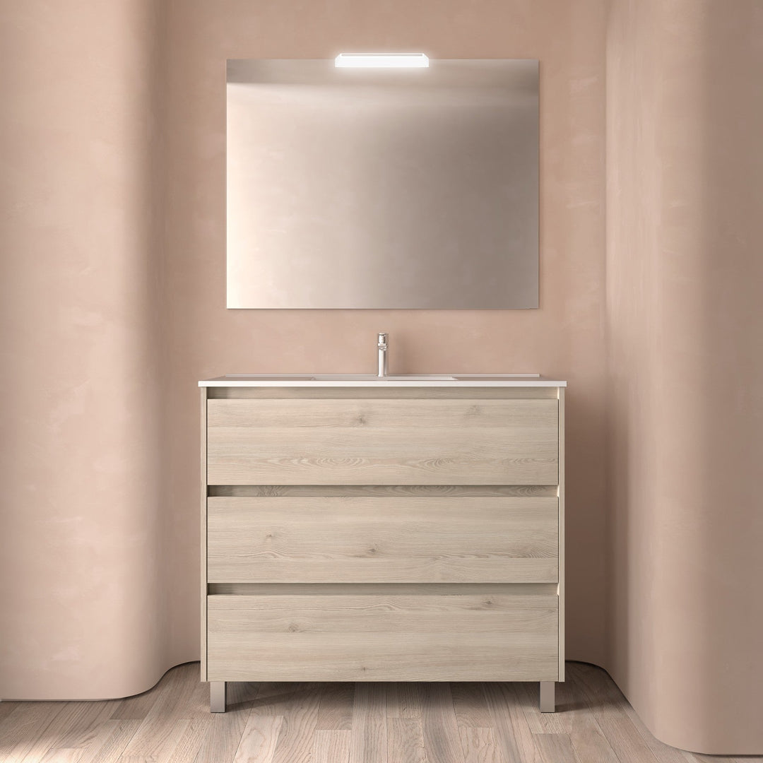 Salgar sg0de684ed64490f93f528 SALGAR IMAGES AND SHEETS/01 Product Images/Bathroom Furniture/113340 Noja Wall Hung Vanity Unit with 3 Drawers, Basin & Mirror - Natural/01.jpg