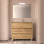 Load image into Gallery viewer, Salgar sg12b704d0fd0ec3ae7986 SALGAR IMAGES AND SHEETS/01 Product Images/Bathroom Furniture/113341 Noja Wall Hung Vanity Unit with 3 Drawers, Basin &amp; Mirror - Africa Oak/01.jpg

