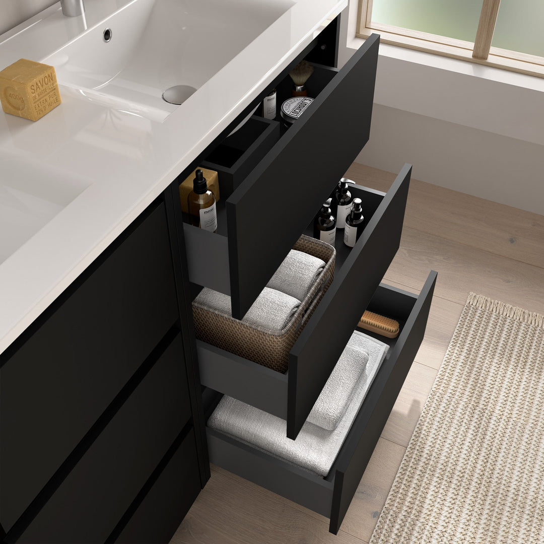 Salgar sg12fd4e761195b224eb27 SALGAR IMAGES AND SHEETS/01 Product Images/Bathroom Furniture/106234 Noja Floor Standing Vanity Unit with 6 Drawers & Basin - Black Satin/02.jpg