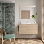 Load image into Gallery viewer, Salgar sg153fa238d72c9e8be920 SALGAR IMAGES AND SHEETS/01 Product Images/Bathroom Furniture/117958 Vima Wall Hung Vanity Unit with 2 Drawers, Basin &amp; Mirror - Sienna Oak/01.jpg
