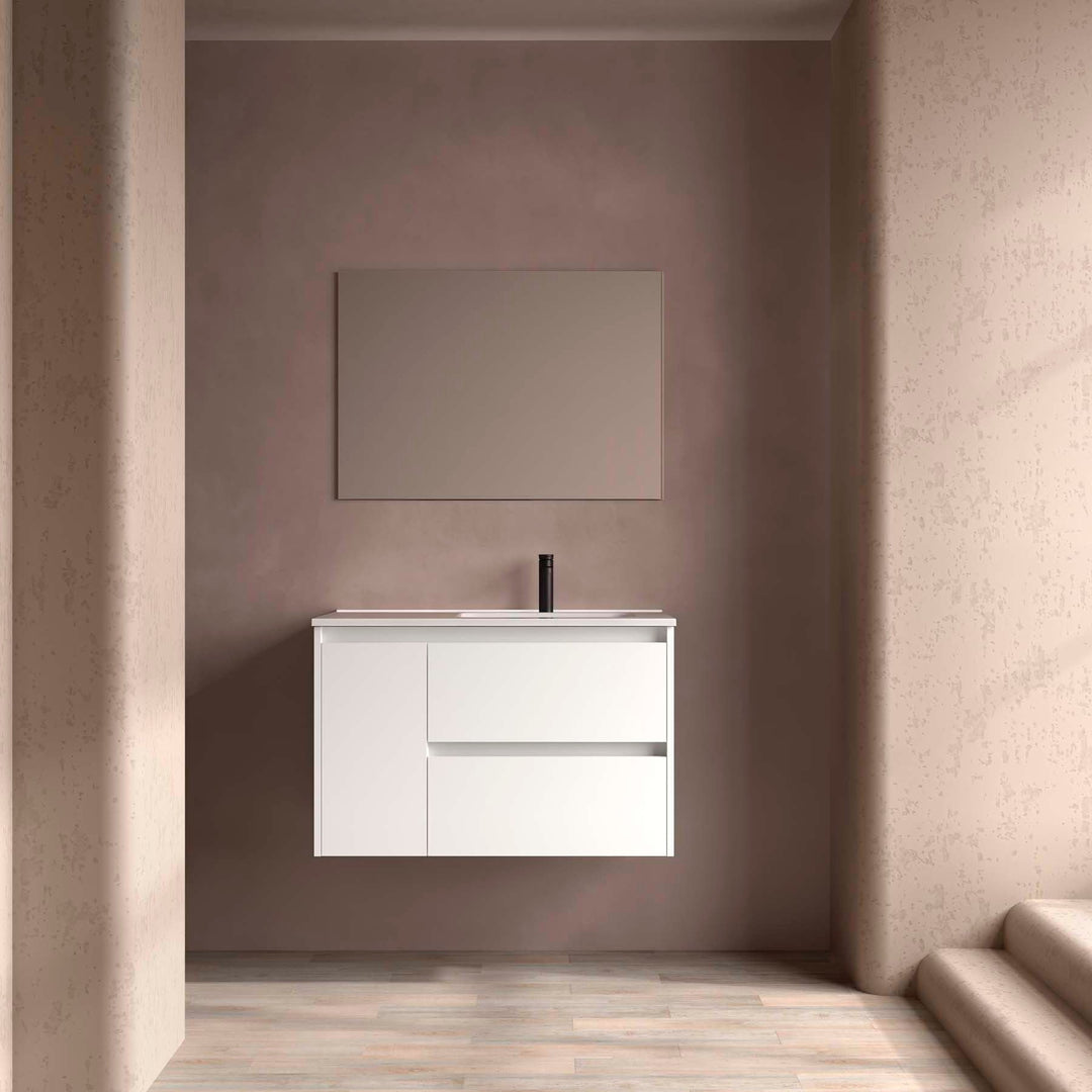 Salgar sg158207915ad02200e28f SALGAR IMAGES AND SHEETS/01 Product Images/Bathroom Furniture/118282 Noja Wall Hung Vanity Unit with 2 Drawers + 1 Door, Basin & Mirror - White Satin/01.jpg