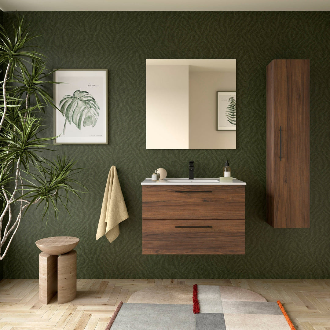 Salgar sg15e31bc3c89dee55c257 SALGAR IMAGES AND SHEETS/01 Product Images/Bathroom Furniture/118051 Silane Wall Hung Vanity Unit with 2 Drawers & Basin - Walnut Maya/01.jpg