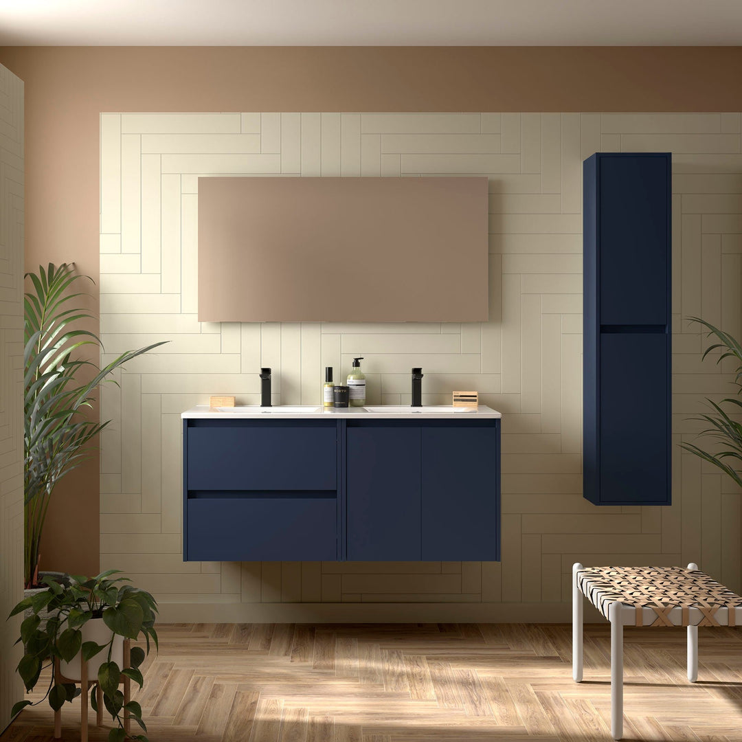 Salgar sg16ef33f6c974845b0ca7 SALGAR IMAGES AND SHEETS/01 Product Images/Bathroom Furniture/113441 Noja Wall Hung Vanity Unit with 2 Drawers +2 Doors & Basin - Blue Satin/01.jpg