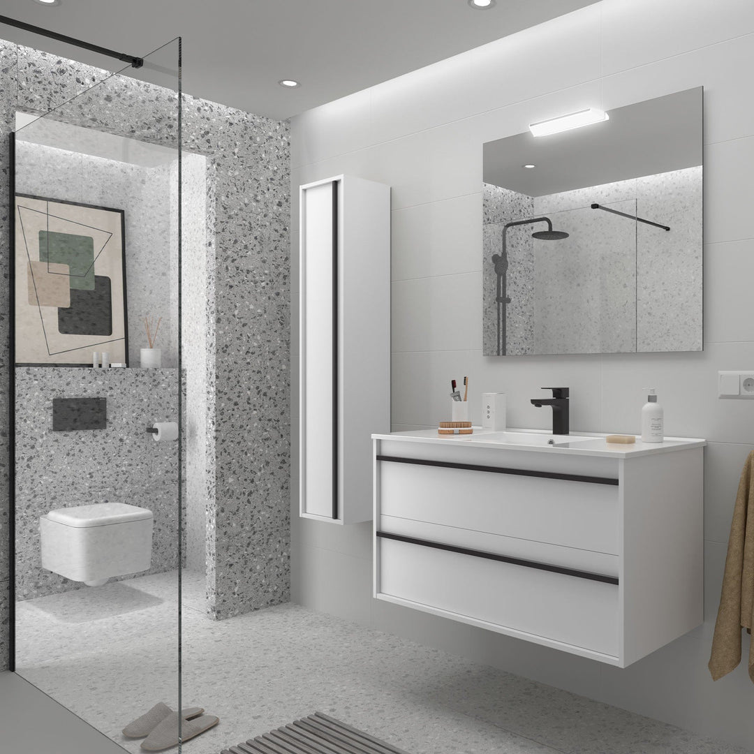 Salgar sg17035ded6e43a019ea22 SALGAR IMAGES AND SHEETS/01 Product Images/Bathroom Furniture/104723 Attila Wall Hung Vanity Unit with 2 Drawers & Basin - White Satin/01.jpg