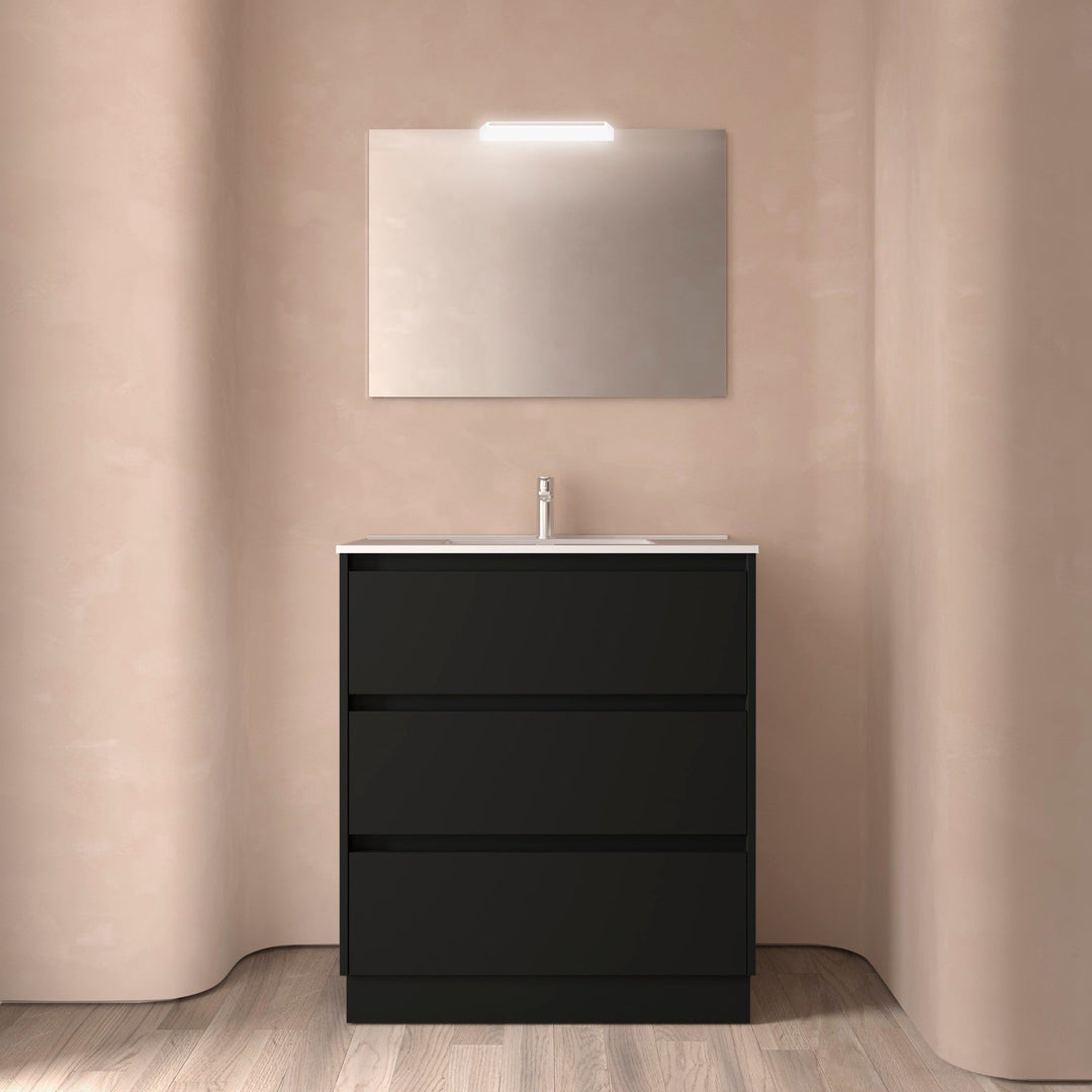 Salgar sg1cbd56820ace065e9018 SALGAR IMAGES AND SHEETS/01 Product Images/Bathroom Furniture/113327 Noja Wall Hung Vanity Unit with 3 Drawers, Basin & Mirror - Black Satin/01.jpg