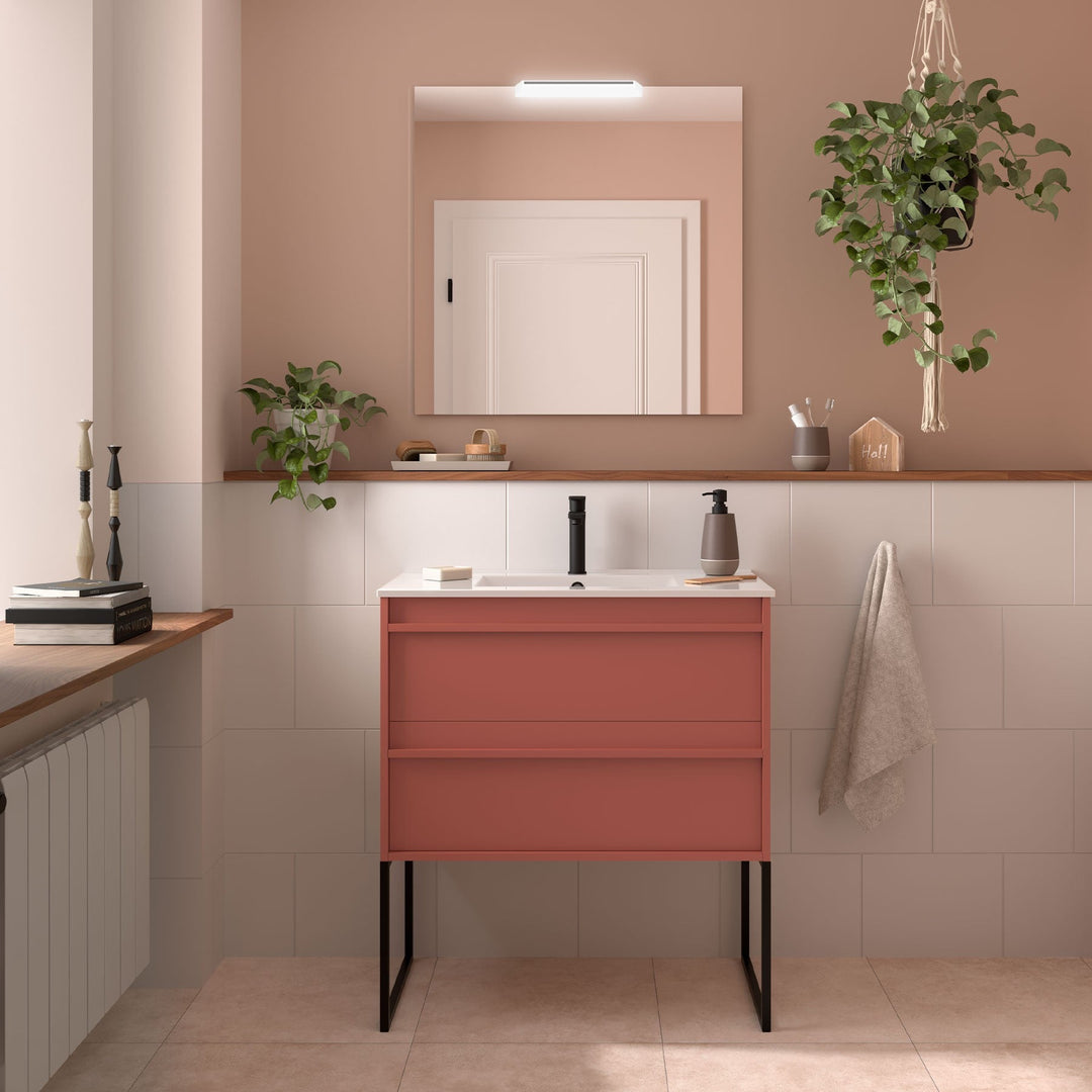 Salgar sg1e11bc94731a5a5f06ea SALGAR IMAGES AND SHEETS/01 Product Images/Bathroom Furniture/112946 Attila Wall Hung Vanity Unit with 2 Drawers, Basin & Mirror - Red Satin/01.jpg