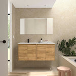 Load image into Gallery viewer, Salgar sg243628ced354be56552d SALGAR IMAGES AND SHEETS/01 Product Images/Bathroom Furniture/118768 Noja Wall Hung Vanity Unit with 4 Doors &amp; Offset Basin - Africa Oak/01.jpg
