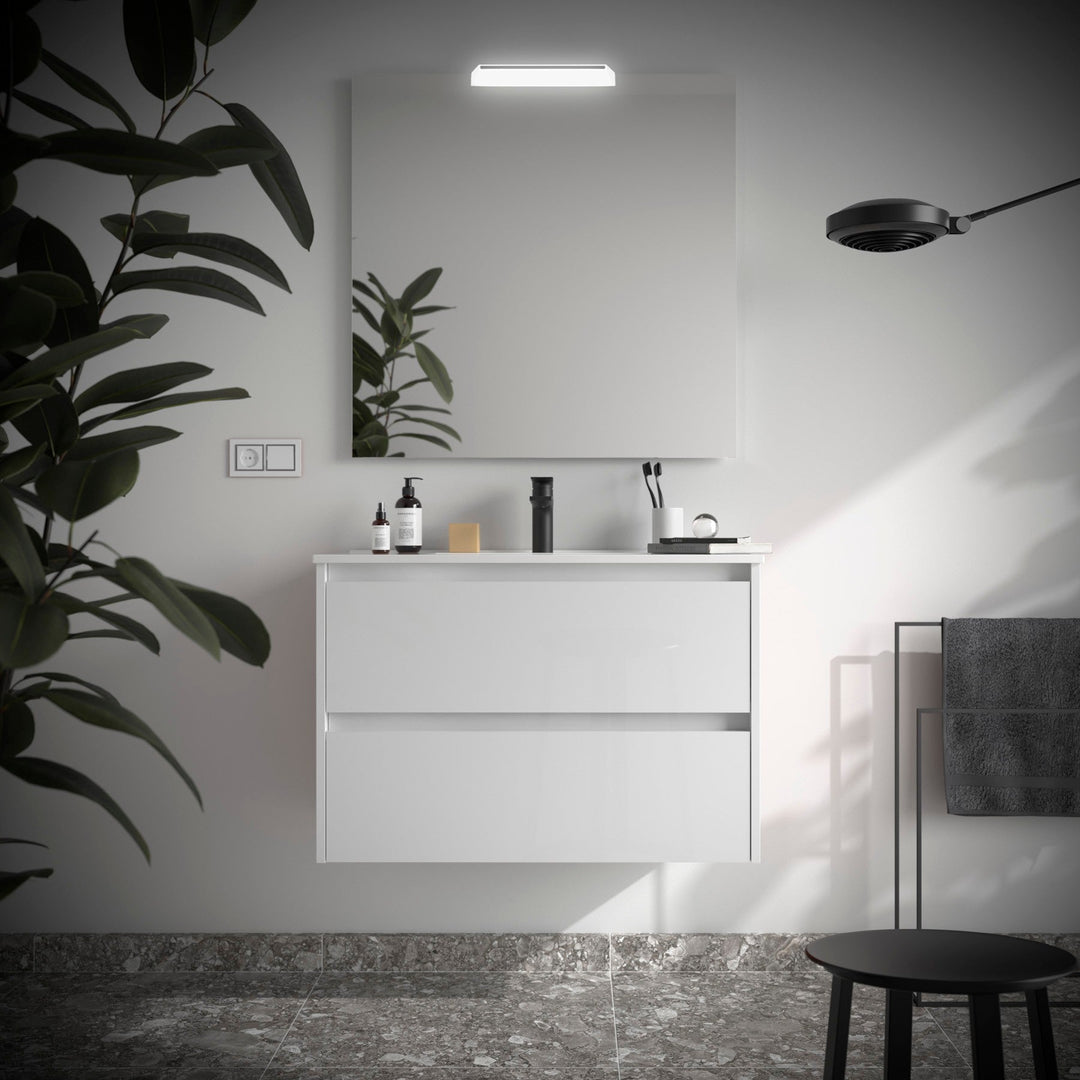Salgar sg2503230040ed4f705267 SALGAR IMAGES AND SHEETS/01 Product Images/Bathroom Furniture/106070 Noja Wall Hung Vanity Unit with 2 Drawers & Basin - White Gloss/01.jpg