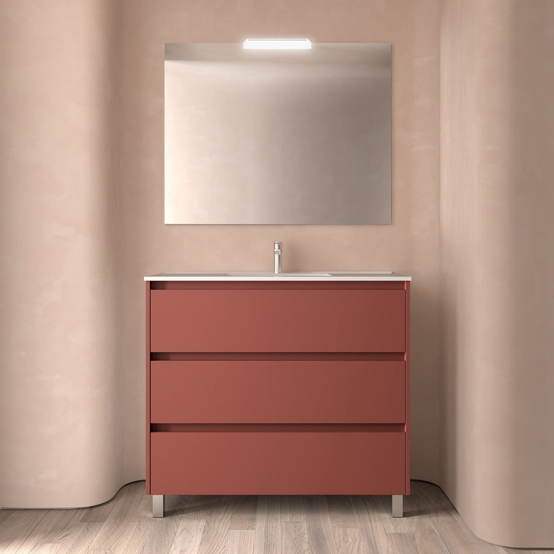 Salgar sg27a30c7523a76e79fa5a SALGAR IMAGES AND SHEETS/01 Product Images/Bathroom Furniture/113339 Noja Wall Hung Vanity Unit with 3 Drawers, Basin & Mirror - Red Satin/01.jpg