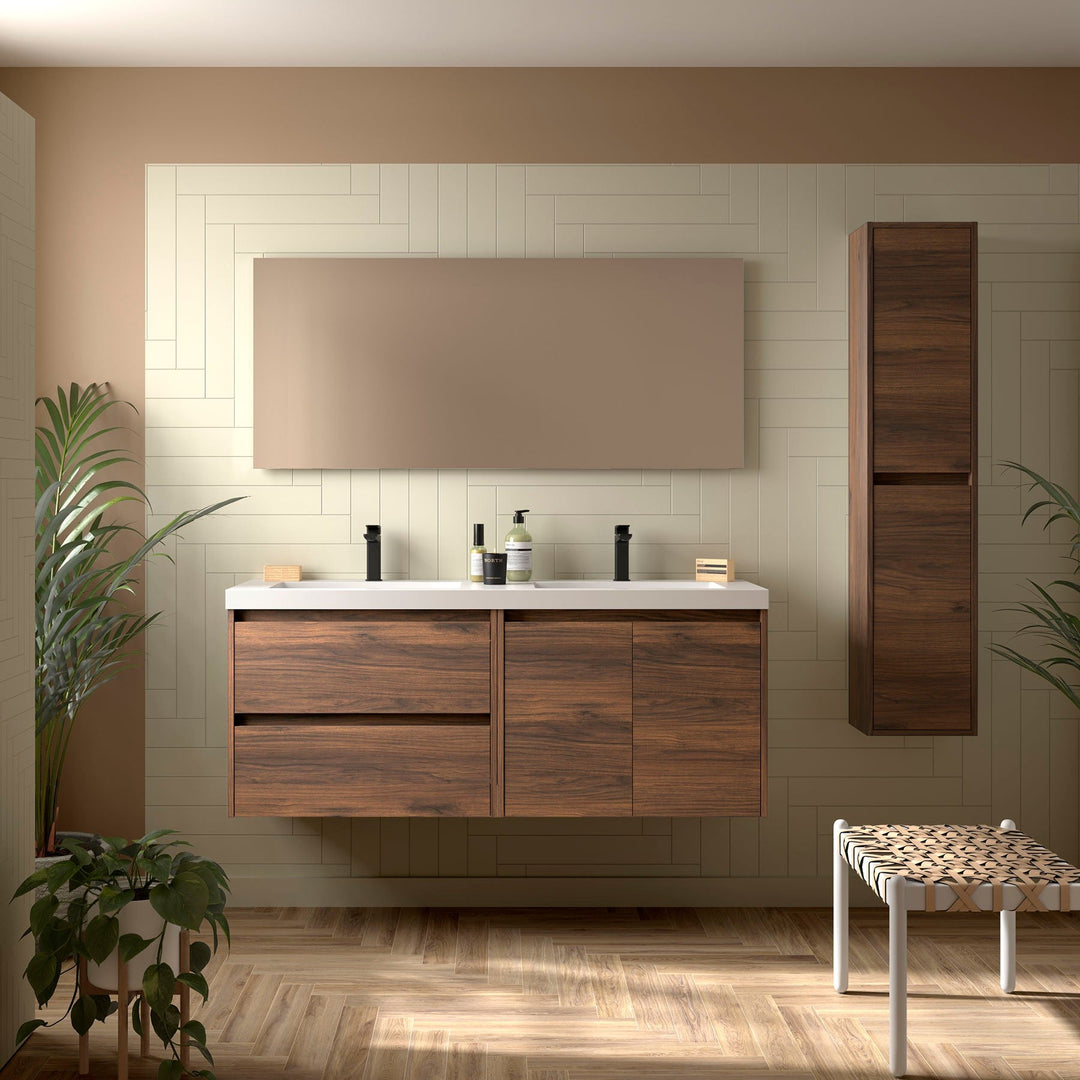 Salgar sg27e86e709acb341320c8 SALGAR IMAGES AND SHEETS/01 Product Images/Bathroom Furniture/113437 Noja Wall Hung Vanity Unit with 2 Drawers +2 Doors, Basin & Mirror - Walnut Maya/01.jpg
