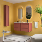 Load image into Gallery viewer, Salgar sg29d7daa2626497a8d4cf SALGAR IMAGES AND SHEETS/01 Product Images/Bathroom Furniture/118721 Attila Wall Hung Vanity Unit with 4 Drawers, Offset Basin &amp; Mirror - Red Satin/01.jpg
