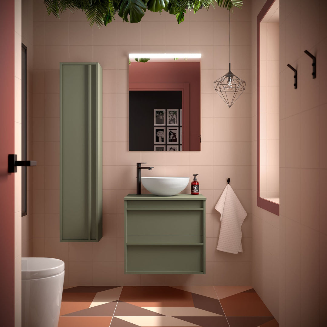 Salgar sg2a57f25e7092921a348f SALGAR IMAGES AND SHEETS/01 Product Images/Bathroom Furniture/104941 Attila Wall Hung Vanity Unit with Worktop - Green Satin/01.jpg