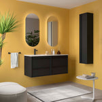 Load image into Gallery viewer, Salgar sg2ac3395658b74d65b371 SALGAR IMAGES AND SHEETS/01 Product Images/Bathroom Furniture/118680 Attila Wall Hung Vanity Unit with 4 Drawers &amp; Offset Basin - Black Satin/01.jpg
