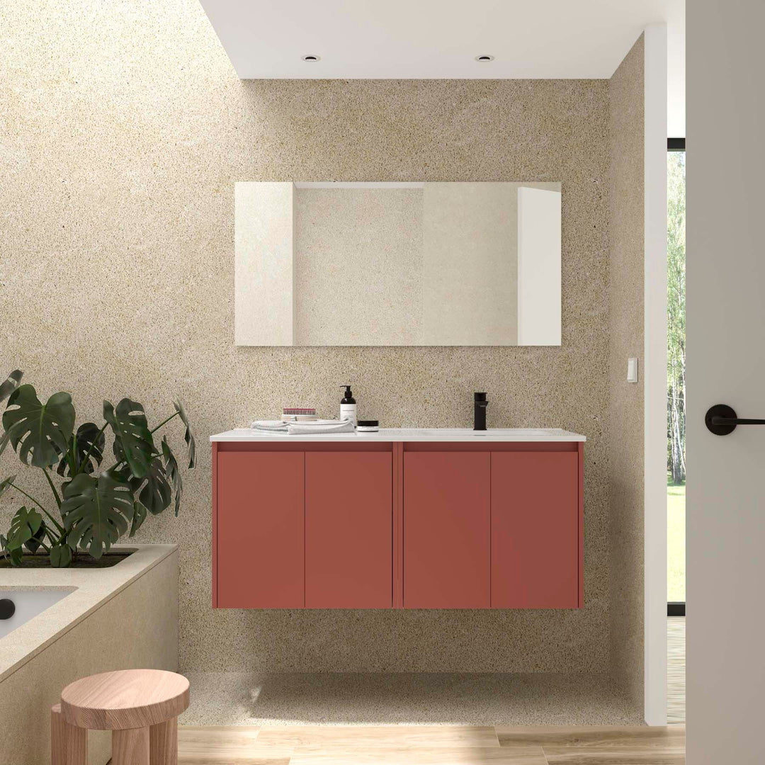 Salgar sg2b4525c99ebea732a350 SALGAR IMAGES AND SHEETS/01 Product Images/Bathroom Furniture/118776 Noja Wall Hung Vanity Unit with 4 Doors & Offset Basin - Red Satin/01.jpg
