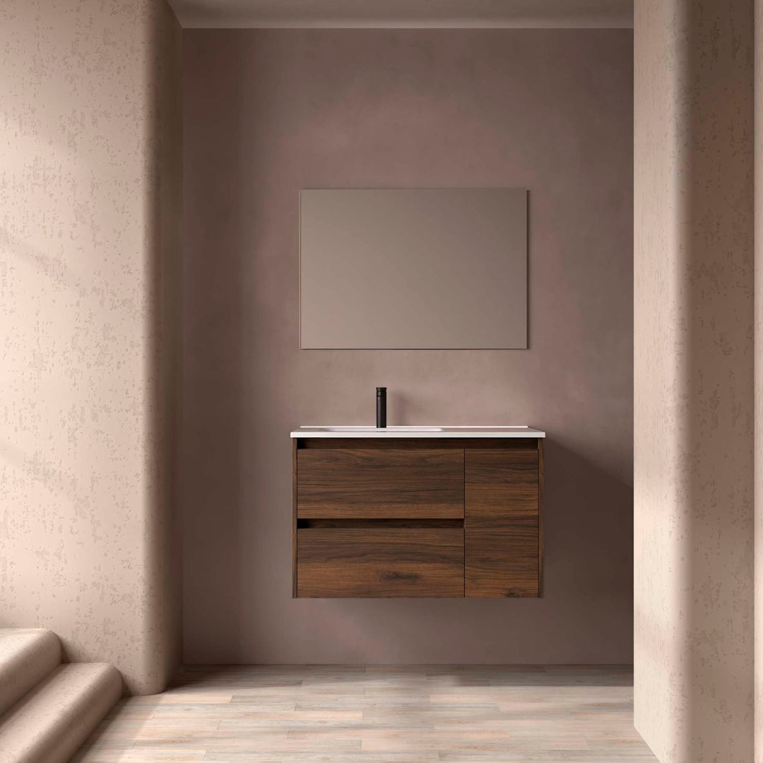 Salgar sg2c2cba9f699649f57af5 SALGAR IMAGES AND SHEETS/01 Product Images/Bathroom Furniture/118177 Noja Wall Hung Vanity Unit with 2 Drawers + 1 Door & Basin - Walnut Maya/01.jpg