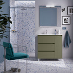 Load image into Gallery viewer, Salgar sg2c7a2a5e0dad09000b2c SALGAR IMAGES AND SHEETS/01 Product Images/Bathroom Furniture/118295 Noja Floor Standing Vanity Unit with 3 Drawers + 1 Door, Basin &amp; Mirror - Green Sat/01.jpg
