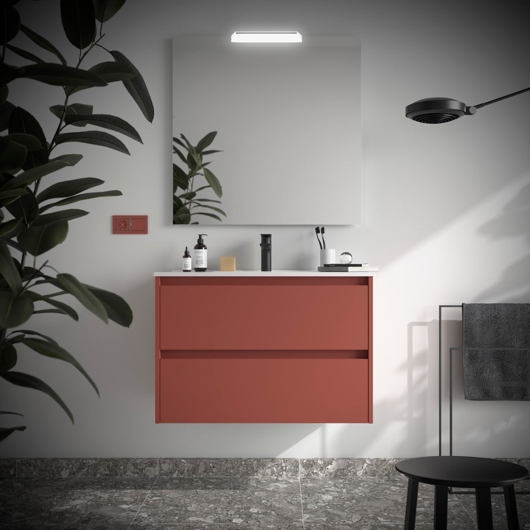 Salgar sg2d22d50934b289499dba SALGAR IMAGES AND SHEETS/01 Product Images/Bathroom Furniture/113191 Noja Wall Hung Vanity Unit with 2 Drawers, Basin & Mirror - Red Satin/01.jpg