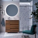 Load image into Gallery viewer, Salgar sg2db4a61ab41f020e9971 SALGAR IMAGES AND SHEETS/01 Product Images/Bathroom Furniture/118309 Noja Floor Standing Vanity Unit with 3 Drawers + 1 Door, Basin &amp; Mirror - Walnut Ma/01.jpg
