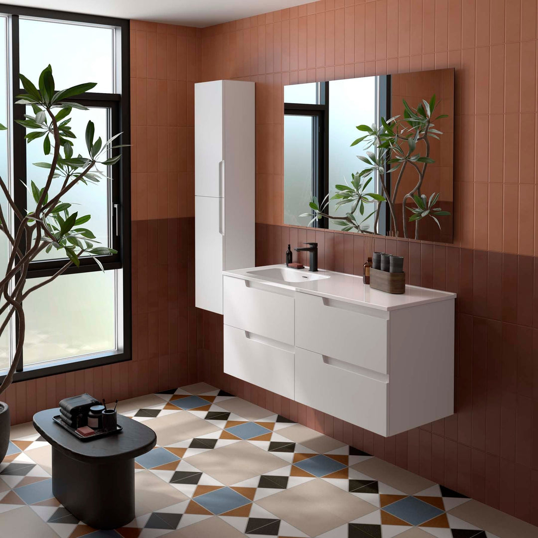 Salgar sg2fec538d758c138a203b SALGAR IMAGES AND SHEETS/01 Product Images/Bathroom Furniture/118663 Vima Wall Hung Vanity Unit with 4 Drawers & Offset Basin - White Satin/01.jpg