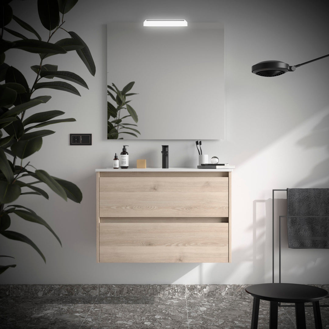 Salgar sg30c127b9f0a32bde9712 SALGAR IMAGES AND SHEETS/01 Product Images/Bathroom Furniture/106076 Noja Wall Hung Vanity Unit with 2 Drawers & Basin - Natural/01.jpg