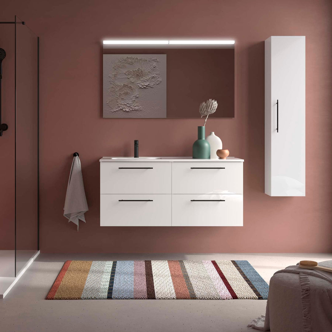 Salgar sg32dfa2791db882871c07 SALGAR IMAGES AND SHEETS/01 Product Images/Bathroom Furniture/118727 Silane Wall Hung Vanity Unit with 4 Drawers & Offset Basin - White Satin/01.jpg