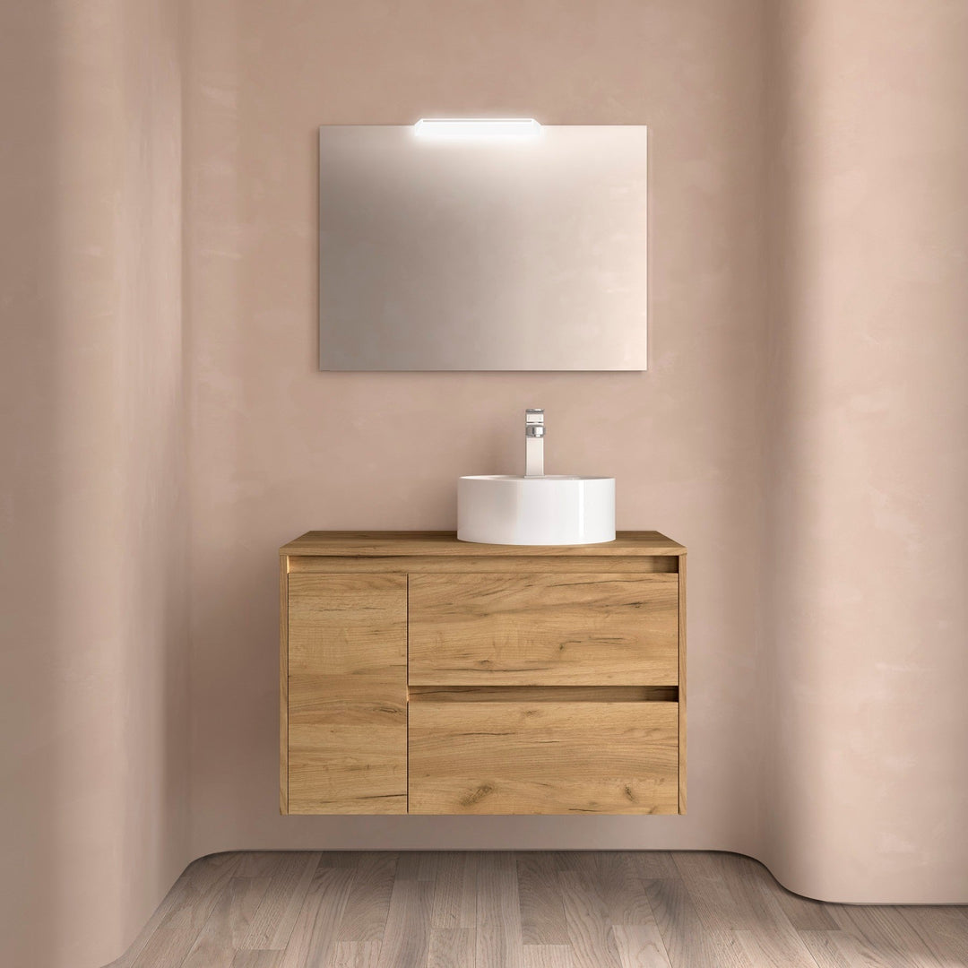 Salgar sg33cc93d56c0894d15873 SALGAR IMAGES AND SHEETS/01 Product Images/Bathroom Furniture/118268 Noja Wall Hung Vanity Unit with 2 Drawers + 1 Door & Worktop - Africa Oak/01.jpg