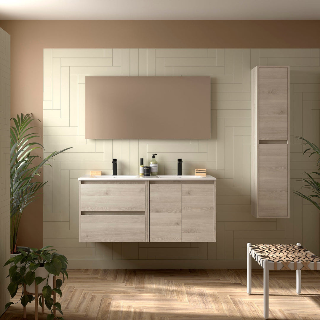 Salgar sg3501e2e47a94d0d63085 SALGAR IMAGES AND SHEETS/01 Product Images/Bathroom Furniture/113415 Noja Wall Hung Vanity Unit with 2 Drawers +2 Doors, Basin & Mirror - Natural/01.jpg