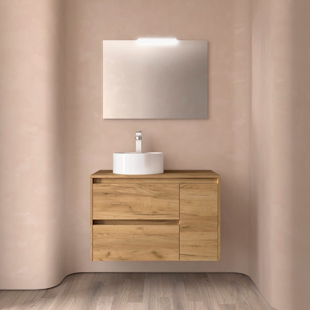 Salgar sg3543cb4a7247e5d2ddea SALGAR IMAGES AND SHEETS/01 Product Images/Bathroom Furniture/118258 Noja Wall Hung Vanity Unit with 2 Drawers + 1 Door & Worktop - Africa Oak/01.jpg