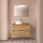 Load image into Gallery viewer, Salgar sg3543cb4a7247e5d2ddea SALGAR IMAGES AND SHEETS/01 Product Images/Bathroom Furniture/118258 Noja Wall Hung Vanity Unit with 2 Drawers + 1 Door &amp; Worktop - Africa Oak/01.jpg
