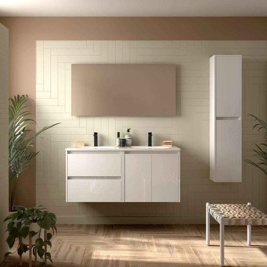 Salgar sg36c5f15fe244b8962413 SALGAR IMAGES AND SHEETS/01 Product Images/Bathroom Furniture/113409 Noja Wall Hung Vanity Unit with 2 Drawers +2 Doors, Basin & Mirror - White Gloss/01.jpg