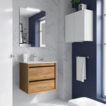 Load image into Gallery viewer, Salgar sg372079d830452072b959 SALGAR IMAGES AND SHEETS/01 Product Images/Bathroom Furniture/112940 Attila Wall Hung Vanity Unit with 2 Drawers, Basin &amp; Mirror - Africa Oak/01.jpg
