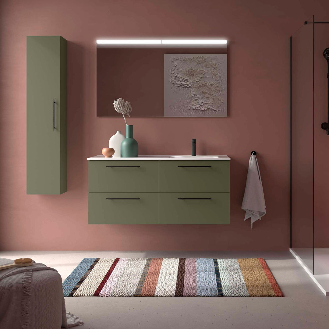 Salgar sg388f1c755a2f95938001 SALGAR IMAGES AND SHEETS/01 Product Images/Bathroom Furniture/118743 Silane Wall Hung Vanity Unit with 4 Drawers, Offset Basin & Mirror - Green Satin/01.jpg