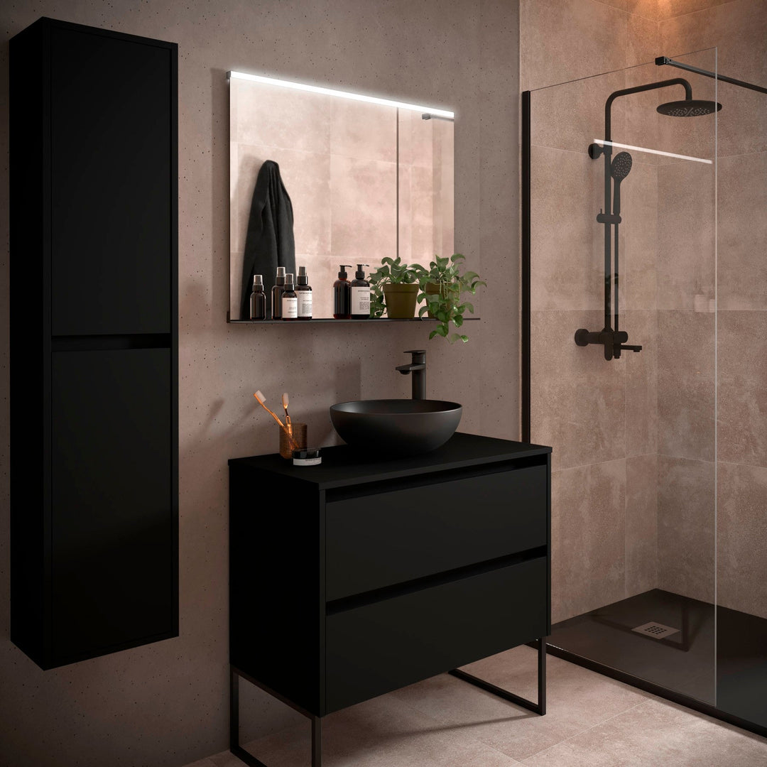 Salgar sg38d6187ea2cd8e21a77d SALGAR IMAGES AND SHEETS/01 Product Images/Bathroom Furniture/105500 Noja Wall Hung Vanity Unit with 2 Drawers & Worktop - Black Satin/01.jpg
