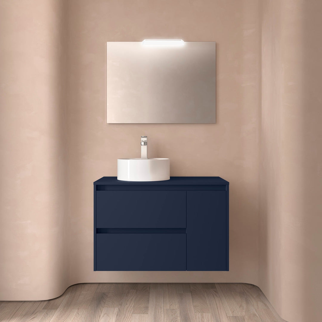 Salgar sg392270626d63341bc081 SALGAR IMAGES AND SHEETS/01 Product Images/Bathroom Furniture/118254 Noja Wall Hung Vanity Unit with 2 Drawers + 1 Door & Worktop - Blue Satin/01.jpg
