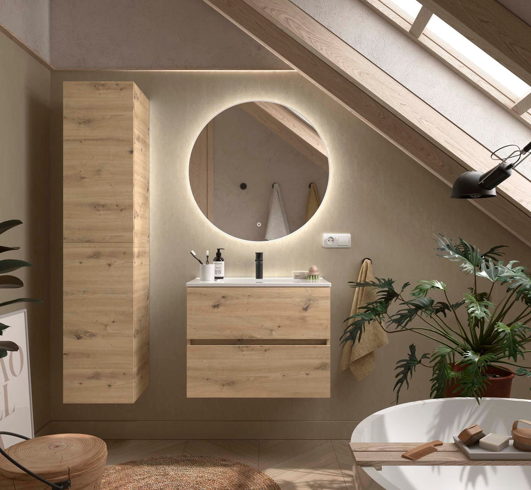 Salgar sg396c5a9778dc35bc9285 SALGAR IMAGES AND SHEETS/01 Product Images/Bathroom Furniture/119555 Fussion Line D40 Wall Hung Vanity Unit with 2 Drawers - Montana Oak/01.jpg